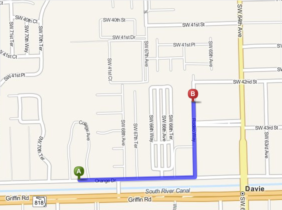 Davie Fire Admin to Bergeron Rodeo Grounds